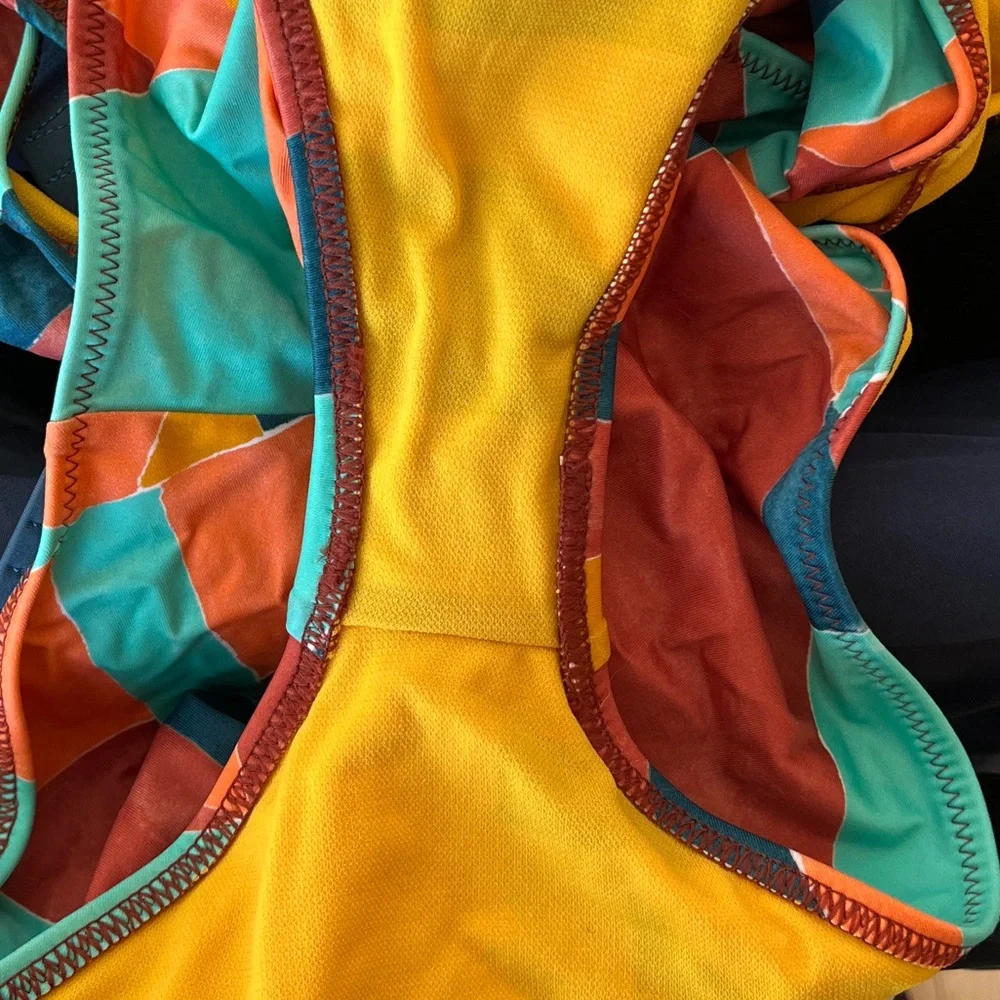 PRANA Neolani One Piece Swimsuit Geometric Pattern Atlantic Seaglass Resortwear - Picture 10 of 16